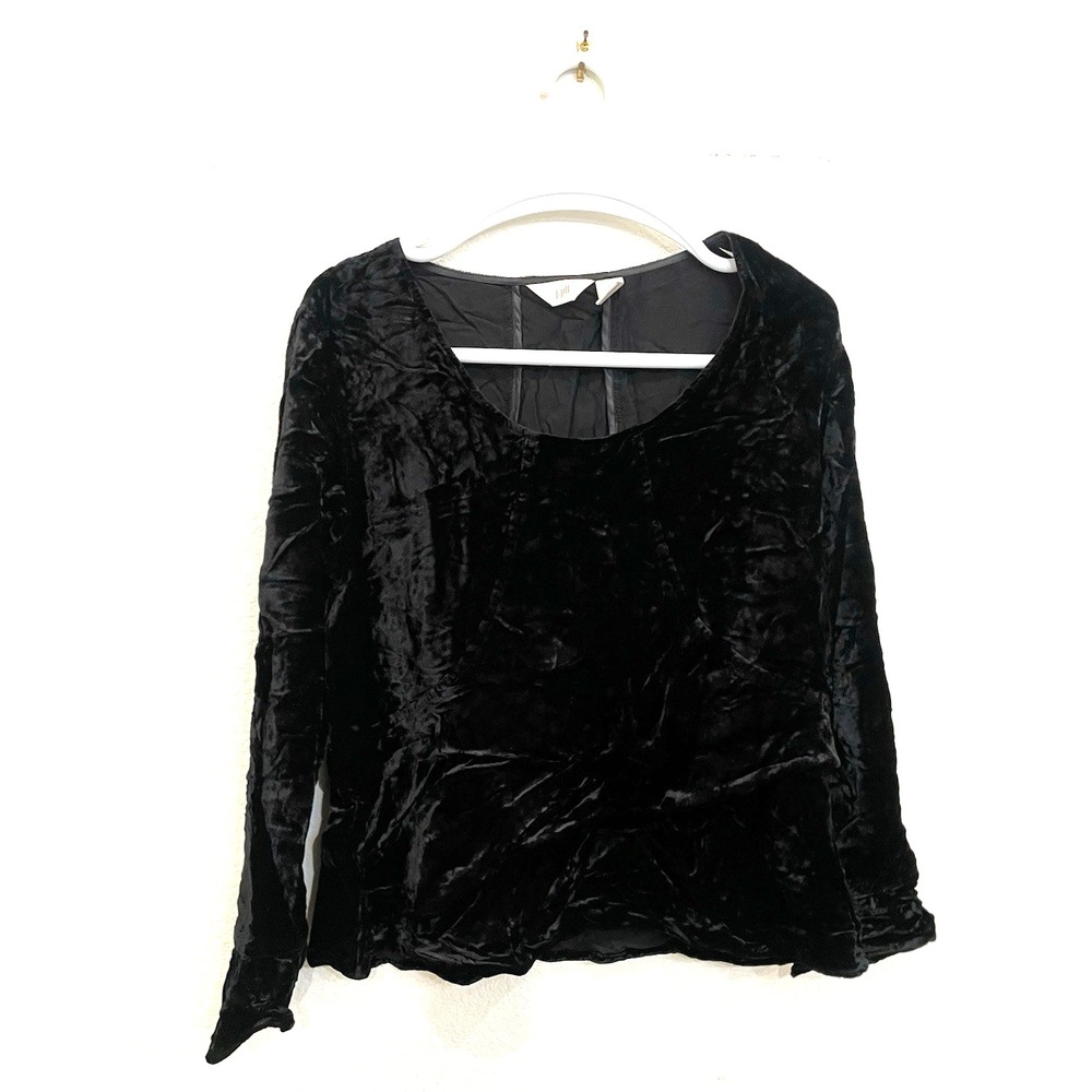 J.Jill‎ Blouse Women's Large Black Crushed Velvet Long Sleeve Scoop Neck Top